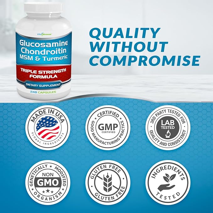 Glucosamine Chondroitin MSM &amp Turmeric Dietary Supplement - 248 Capsules