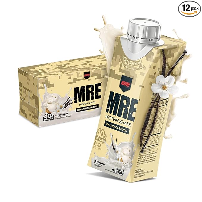 REDCON1 MRE Ready to Drink Protein Shakes Vanilla Milkshake - Protein Drinks with Whole Food Sources - Sugar Free RTD Shake Formulated to Fuel Athletes at Any Time (12 Pack)