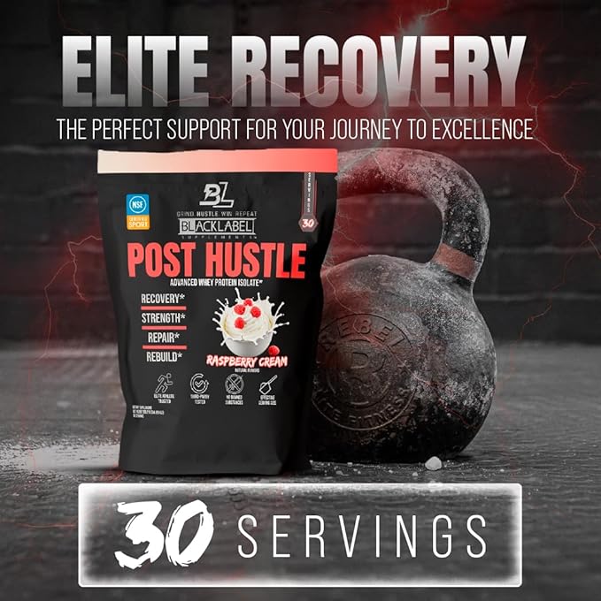 BLACKLABEL Supplements Post Hustle Post Workout Protein Powder 30 Servings – NSF Certified for Sport Whey Isolate Protein Powder with Digestive Enzymes – Raspberry Cream