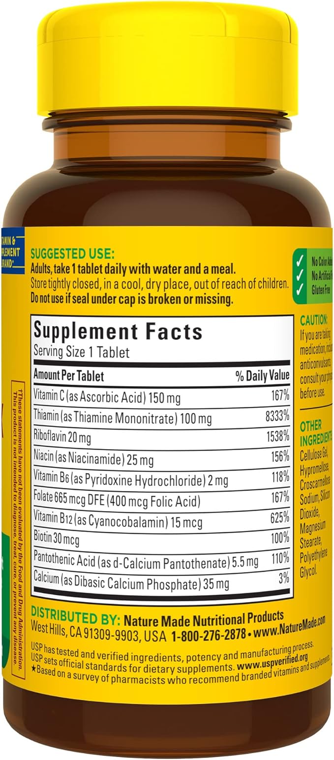 Nature Made Super B Complex with Vitamin C and Folic Acid Dietary Supplement for Cellular Energy Support 60 Tablets 60 Day Supply