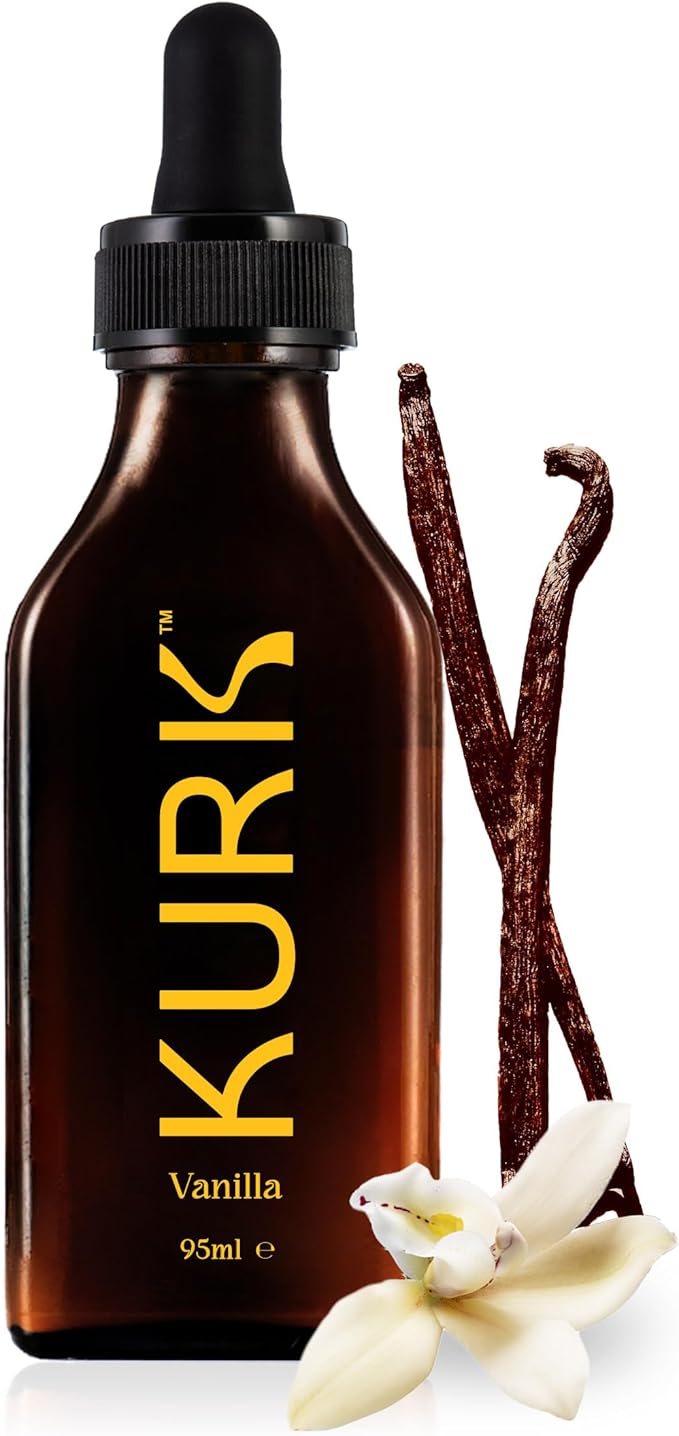 Kurk Essential Liquid Turmeric Curcumin Supplement Turmeric Drops Oil for Advanced Everyday Wellness Focus &amp Energy 185x More Absorbable Than Powders Plant-Based (Vanilla) (3.2 Fl Oz)