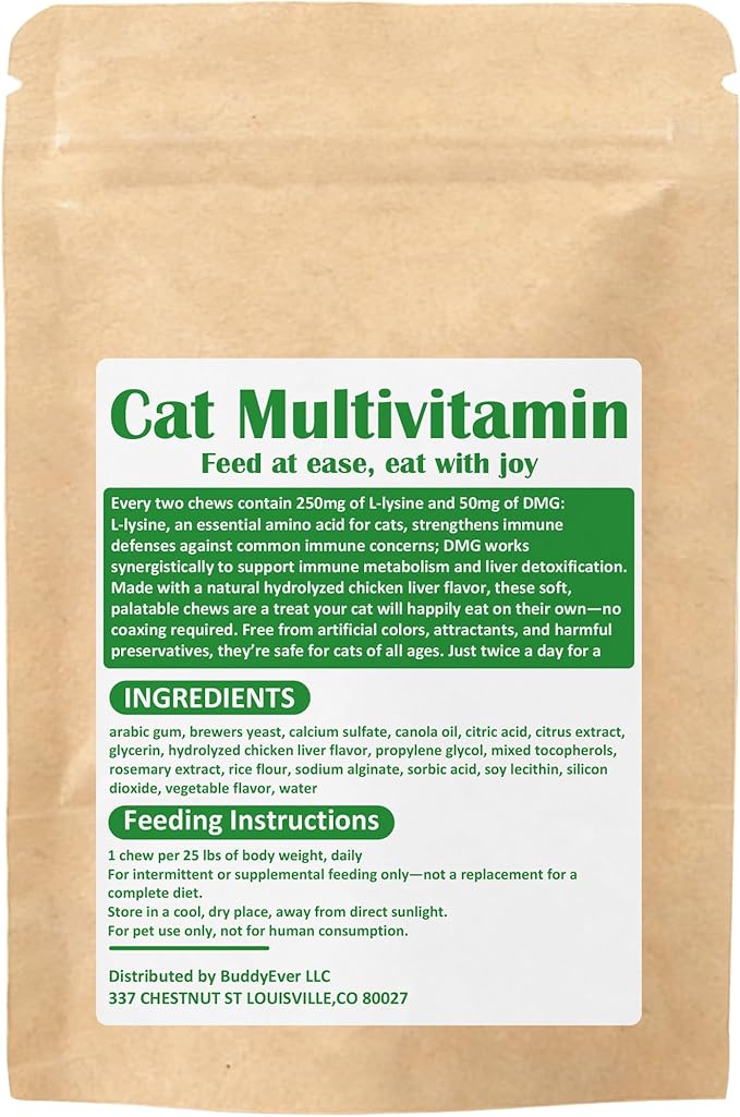 BuddyEver Daily Nutritional Support Soft Chews 120 Count Immune Liver &amp Joint Support with L-Lysine DMG Chondroitin Essential Vitamins &amp Minerals Easy-to-Administer Supplement
