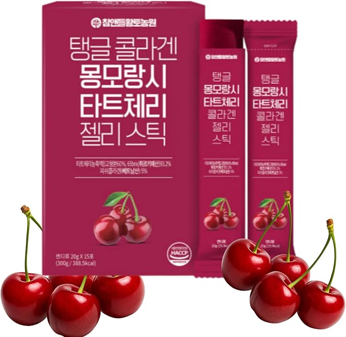 Cham&ampDeul Tart Cherry Collagen Jelly Stick - 1000mg Fish Collagen for Skin &amp Hydration Tart Cherry Concentrate - 15 Sticks - Korean Collagen Jelly Stick On-the-Go Daily Supplement - 콜라겐 젤리스틱