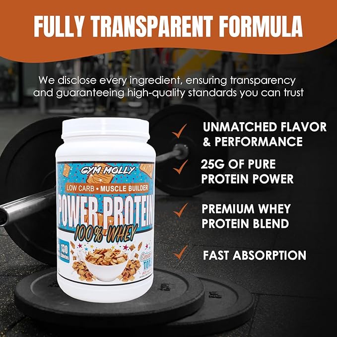 Gym Molly Power Protein Powder 100% Whey Protein Isolate 25g of Protein 5.5g BCAAs Fast Absorbing - Ready to Give You Fuel Around The Clock - 2lbs Cinnamon Flavored