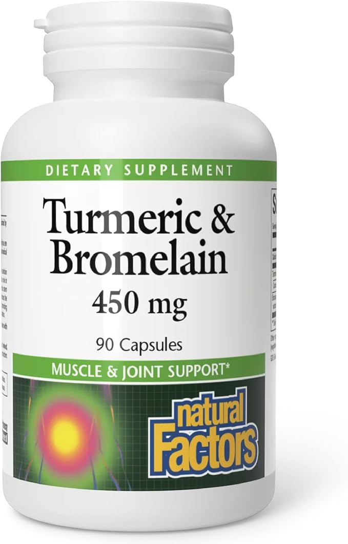 Natural Factors Turmeric &amp Bromelain 450 mg Muscle and Joint Support 90 Capsules