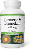 Natural Factors Turmeric &amp Bromelain 450 mg Muscle and Joint Support 90 Capsules