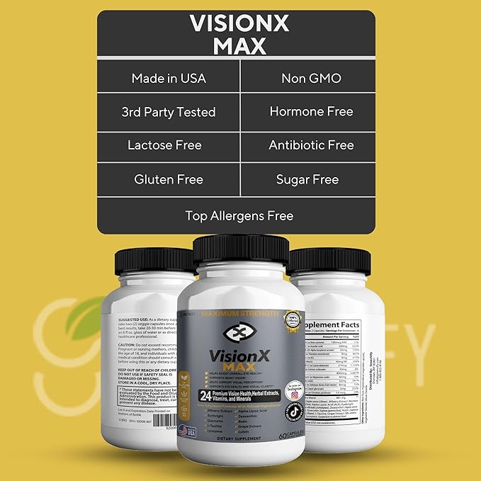 VisionX Maximum Strength Eye Health Supplement 24 Premium Vision Herbal Extracts Vitamins Minerals 60 Capsules 30-Day Supply (1)