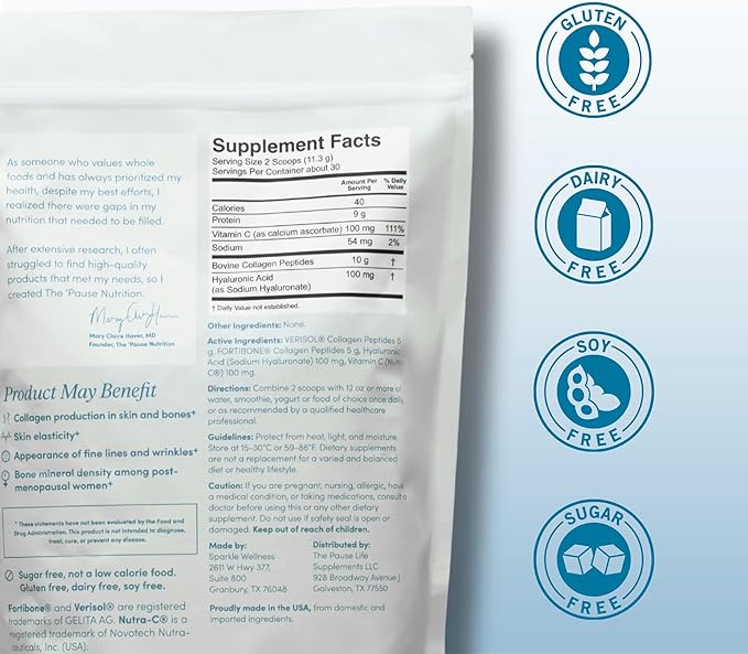 The 'Pause Life Skin &amp Bone Verisol &amp Fortibone Collagen Peptides Powder Formula with Hyaluronic Acid and Vitamin C Gluten Free Supplement Skin Nails &amp Hair Support Unflavored Easy