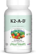 Maxi Vitamins K2 A D3 and E Liquid Caps 120 Count (KAD1)