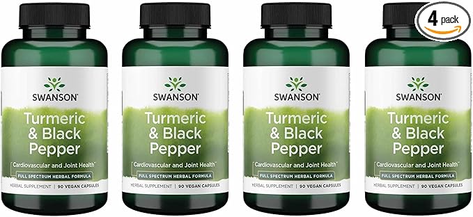 Swanson Premium Turmeric &amp Black Pepper Antioxidant Supplement for Active Adults Seeking Joint Digestion and Circulation Support - Non-GMO Organic (90 Vegan Capsules 4 Pack)