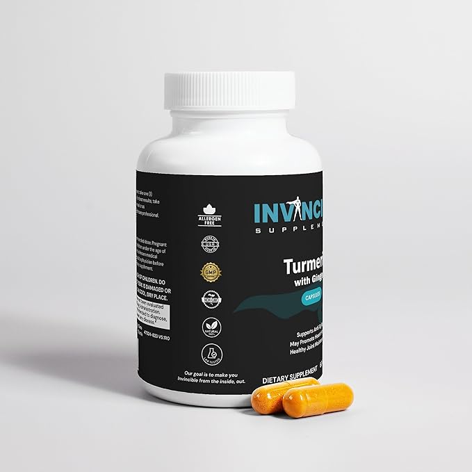 Organic Turmeric &amp Ginger Capsules 500mg | Immune Boost Joint &amp Heart Health Non-GMO BioPerine Enhanced Absorption Supplement