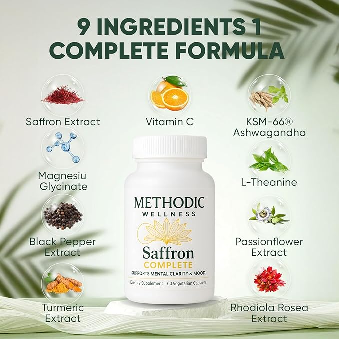 Saffron Complete Supplements 88.5mg Saffron Extract for Mood Energy Stress Relief &amp Sleep Non-GMO &amp Gluten-Free – 60 Vegetable Capsule