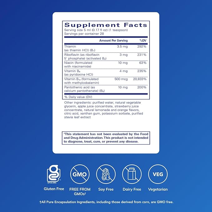Pure Encapsulations B-Complex Liquid - Liquid Vitamin B Complex - for Nerve &amp Energy Metabolism* - Gluten Free &amp Vegetarian - 4.73 oz (140 mL)