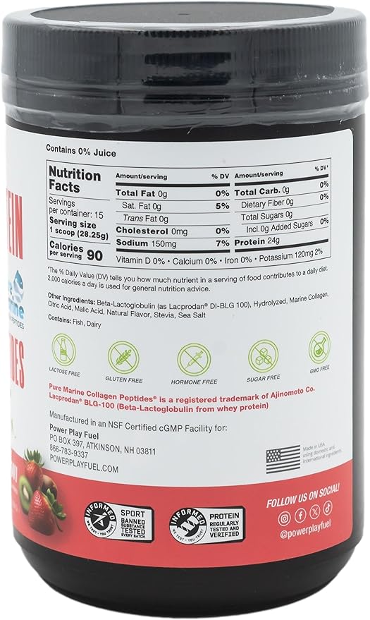 Clear Protein &amp Collagen Peptides Protein Powder Drink Mix - Naturally Sweetened &amp Flavored Gluten Free Lactose Free - Protein + Marine Collagen - 15 Servings (Strawberry Kiwi)