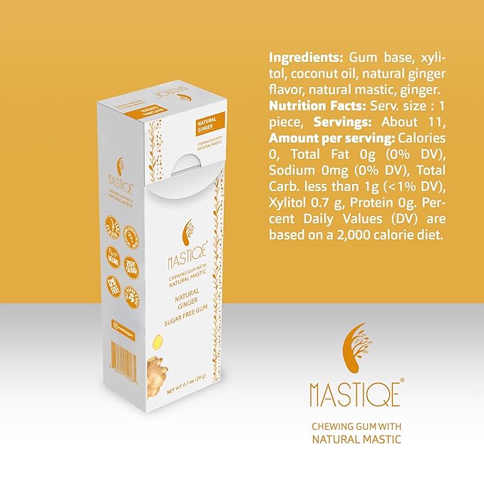 Mastiqe Sugar Free Hard Chewing Gum with Natural Mastic (12 Pack Ginger)