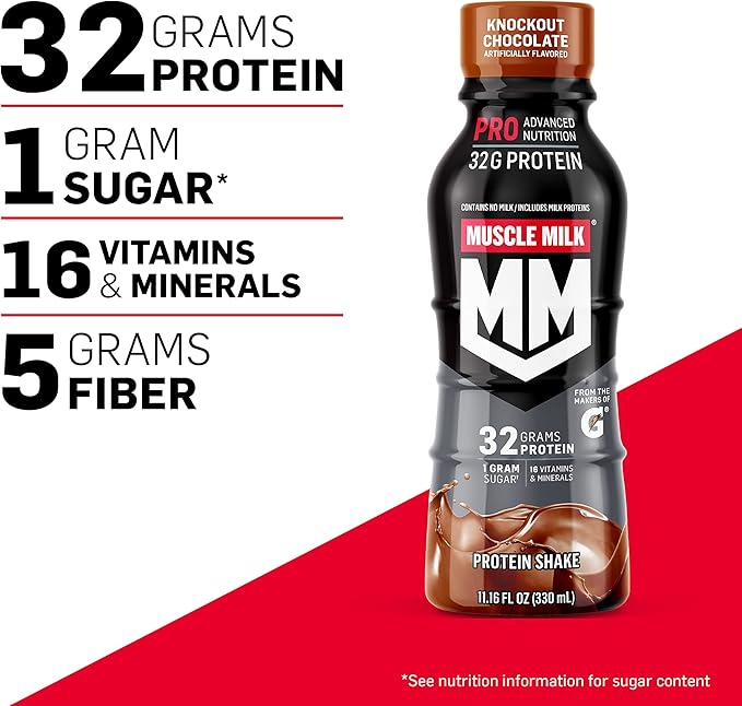 Muscle Milk Genuine Protein Shake Vanilla Creme 11.16 Fl Oz Bottle &amp Pro Advanced Nutrition Protein Shake Knockout Chocolate