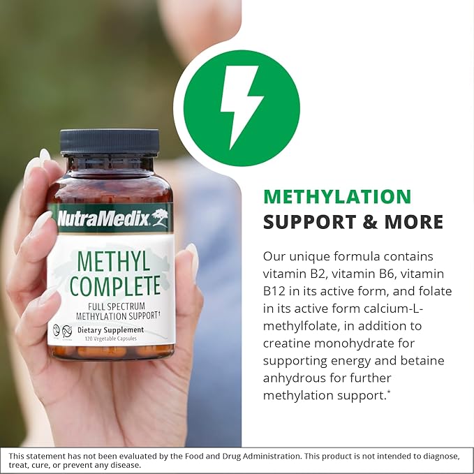 NutraMedix Methyl Complete - Complete Methylation &amp Energy Support Capsules - Vitamin B2 B6 B12 &amp Folate - with Creatine Monohydrate &amp Betaine Anhydrous (120 Count)