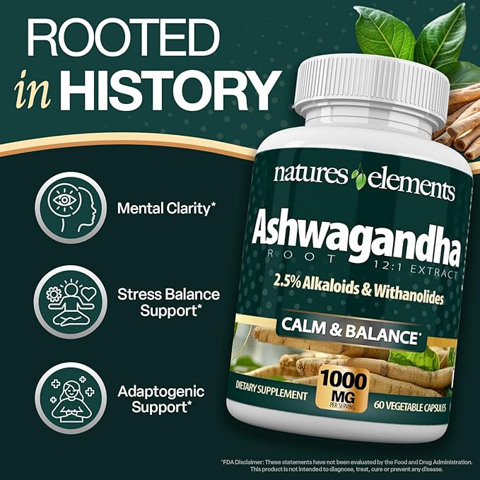 Ashwagandha Root – 12:1 Extract – 1000mg Per Serving – 3 Pack - 2.5% Withanolides &amp Alkaloids – 180 Veggie Caps – Stress &amp Energy Support – Non-GMO