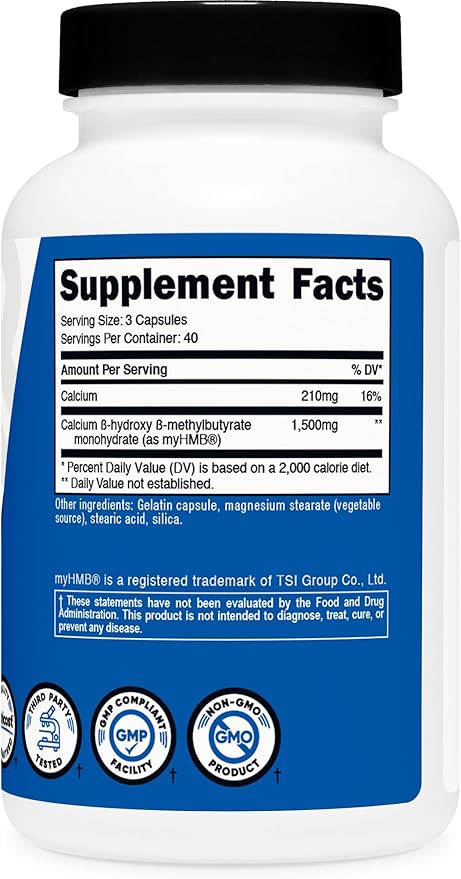 Nutricost myHMB Capsules 1500MG Calcium HMB Per Serving 120 Capsules 40 Servings - Performance Line Calcium B-Hydroxy B-Methylbutyrate Monohydrate