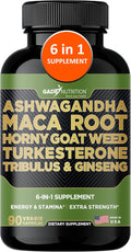 Gade Nutrition Ashwagandha with Maca Root Horny Goat Weed Turkesterone Supplement Tribulus Terrestris Panax Ginseng | 90 Vegetable Capsules for Energy Stamina Performance. | Made in USA