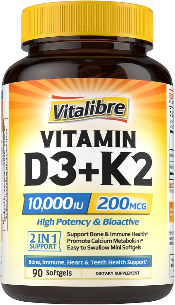 Vitamin D3 K2 Supplement 10000 IU 90 Softgels and Magnesium Glycinate 420mg with Vitamin D3 &amp B6 240 Capsules