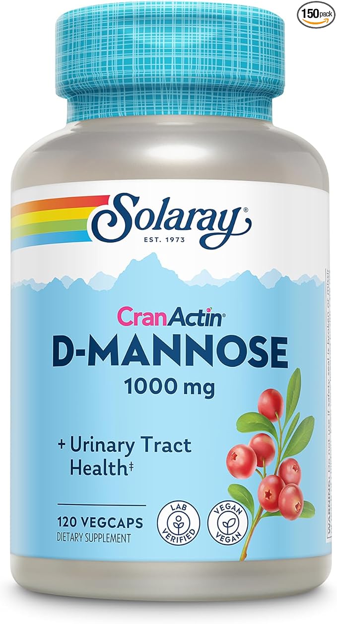 SOLARAY D-Mannose 1000mg with CranActin Cranberry Supplement 400mg Urinary Tract Health &amp Bladder Support Capsules with Vitamin C Vegan 60 Day Guarantee 60 Servings 120 VegCaps (120 CT)