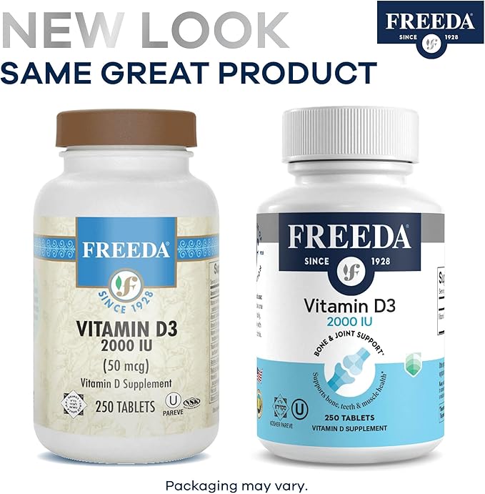 FREEDA Vitamin D3-2000 IU – High-Potency Vitamin D for Bone Strength &amp Immune Support – Easy-to-Swallow Tablets – 250 Tiny Tablets