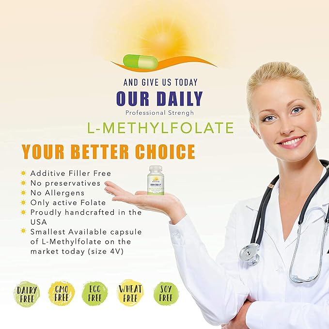 Our Daily Vites L-Methylfolate 15mg/15000mcg – Active 5-MTHF Folate Supplement – High Potency Methyl Folate – Supports Energy &amp Overall Wellness – Vegan Non-GMO Capsules – 90 Servings