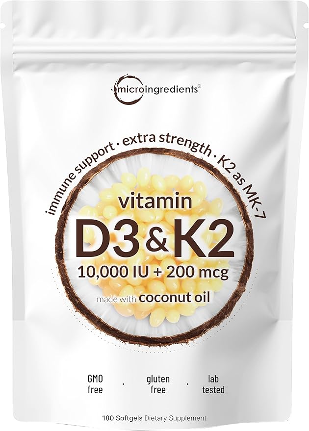 Micro Ingredients Vitamin D3 10000IU + K2 MK-7 200mcg Softgels &amp KSM-66 Ashwagandha Gummies 300mg | 2 Pack Bundle | Essential D &amp K Sunshine Vitamins | Sugar Free Mango Passion Fruit Flavor