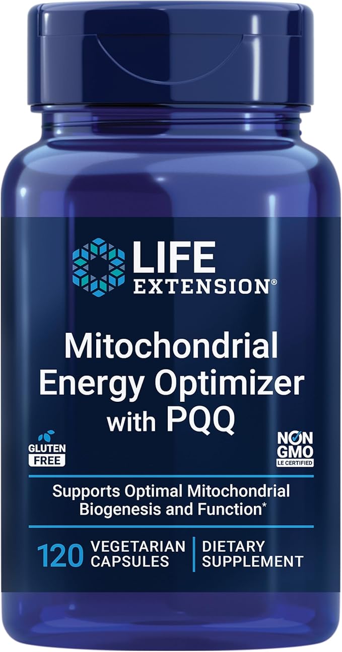 Life Extension Mitochondrial Energy Optimizer with PQQ - Energy Supplement for Healthy Mitochondria - With Taurine Vitamin B Pyrroloquinoline Quinone - Gluten-Free Non-GMO - 120 Vegetarian Capsules
