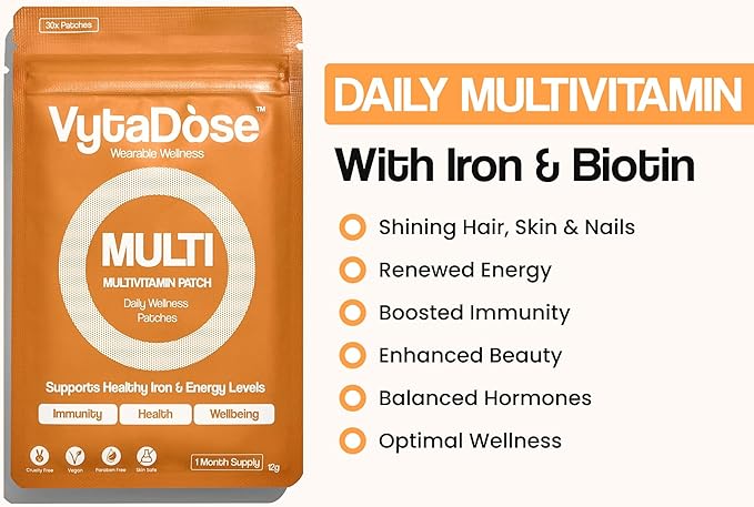 Multivitamin Patches for Women | Topical Daily Iron &amp Vitamin Patches | Supports Energy Beauty Hair Skin &amp Nails | Vegan Water-Resistant Kind to Sensitive Skin | 30 Count