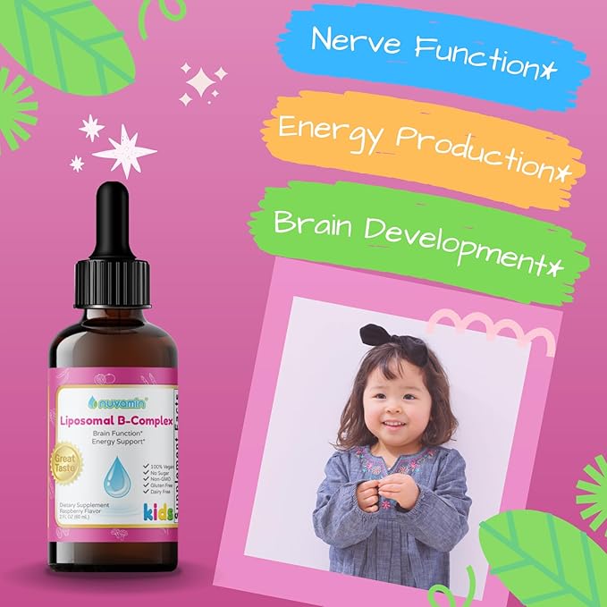 Nuvamin – Liquid Liposomal B-Complex Drops for Kids Baby Toddlers &amp Adults 2Fl.Oz (60ml) 120 Daily Serving. B1 B2 B3 B5 B6 B7 B9 B12. Great Taste - Natural - High Absorption Raspberry Fl