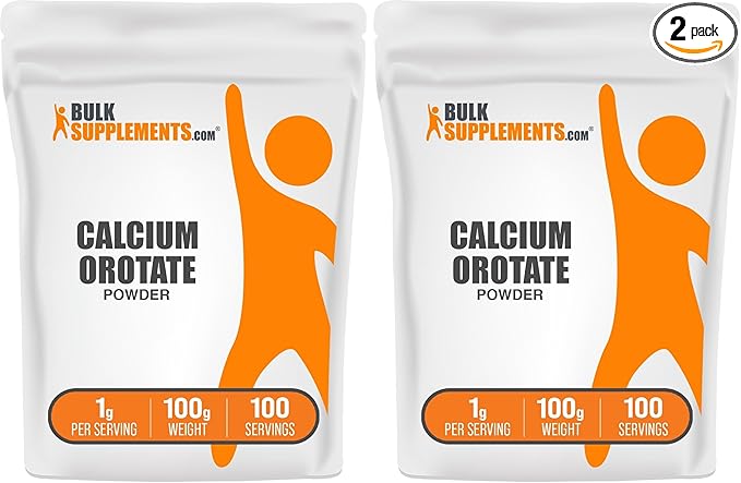 BulkSupplements.com Calcium Orotate Powder - Calcium Supplement High Bioavailability - Unflavored &amp Gluten Free 1g per Serving 100g (3.5 oz) (Pack of 2)