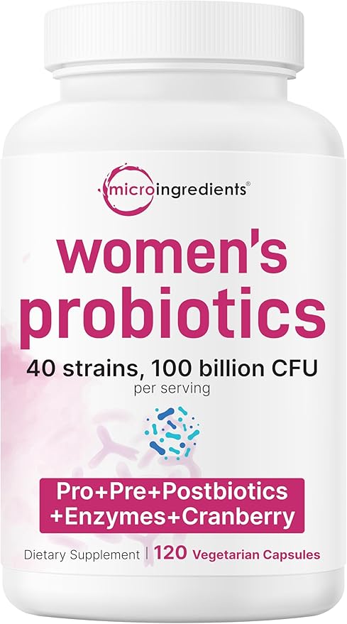 Micro Ingredients Probiotics for Women 100 Billion CFU 120 Veggie Capsules | 40 Strains Womens Probiotic Blend with Cranberry D-Mannose &amp More | pH Balance Urinary Tract &amp Gut Health Suppor
