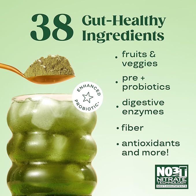 Bloom Nutrition Superfood Greens Powder Digestive Enzymes with Probiotics and Prebiotics Gut Health Bloating Relief for Women Chlorella Green Juice Mix with Beet Root Powder 25 SVG Peach