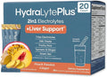 Hydralyte Liver Support + Electrolyte Mix with Milk Thistle Turmeric Ginger Prickly Pear Green Tea Extract Formulated for Rapid Rehydration (Peach Passion Ginger 20 Packets)