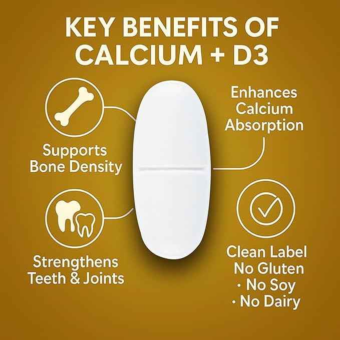 Spring Valley Calcium 600 mg Plus Vitamin D3 250 Coated Tablets. Bone Health Support Supplement. 800 IU Vitamin D per Tablet Bundle with 45 Diabetes Decoded