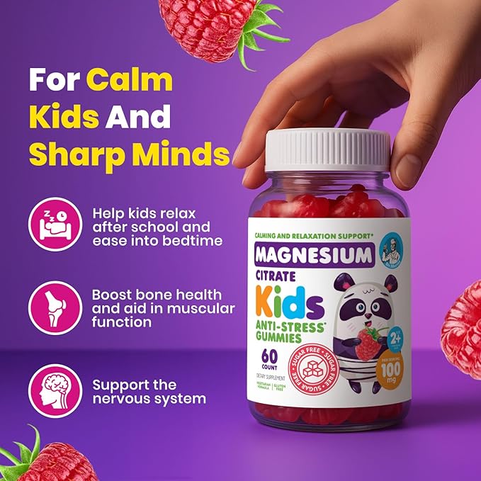 Sugar-Free Calm Magnesium Gummies for Kids and Adults - Kids Magnesium Gummies (180 Count (Pack of 3) Raspberry)