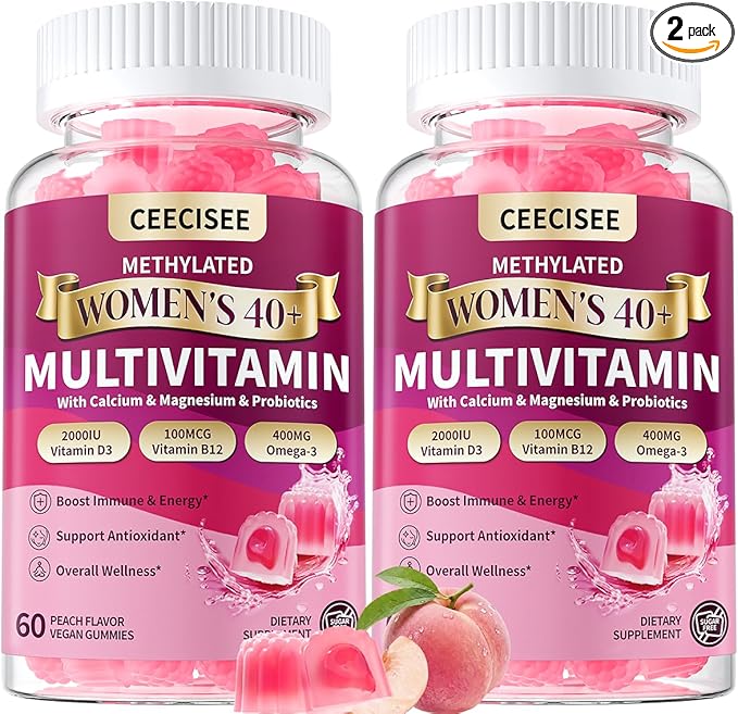 Multivitamin for Women 40+ Plus Gummies: Organic Womens Multivitamin with Biotin Calcium Omega Magnesium Probiotic Daily Vitamin D3 B12 Methylated B Complex Zinc - Sugar Free Vegan (120Count)
