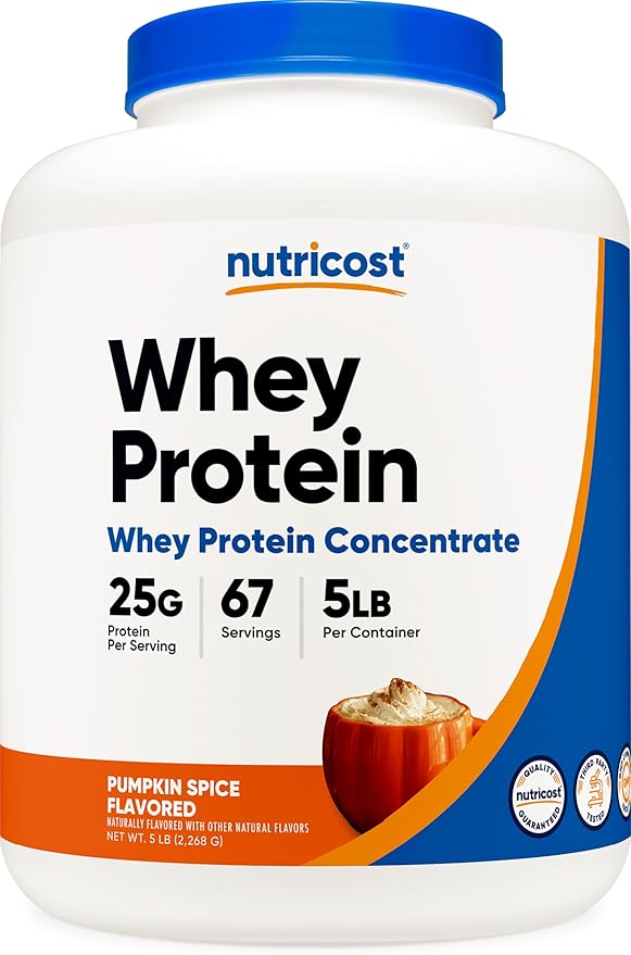 Nutricost Whey Protein Concentrate Powder (Pumpkin Spice) 5 LB - 25g of Protein GMO-Free Gluten-Free 67 Servings