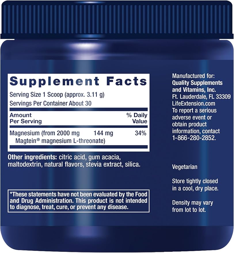 Life Extension Neuro-Mag Magnesium L-Threonate Powder (Tropical Punch) - Ultra-Absorbable Magnesium - Supports Memory Focus Cognitive Function &amp Mood - Gluten free Non-GMO Vegetarian (30 Servi