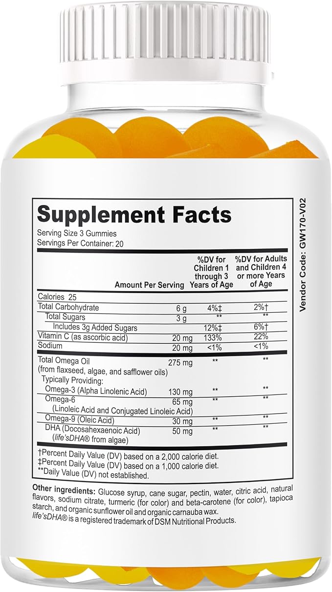 Kids Omega 3 Kids Focus and Attention Supplements Kids Gummy Vitamins Concentration &amp Brain Support Teen Omega 3 Supplement for Children 60 Gummies