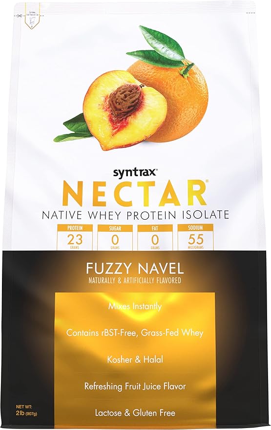 Syntrax Nutrition Nectar 100% Whey Protein Isolate Powder Refreshing Fruit Flavor Fuzzy Navel 2 lbs