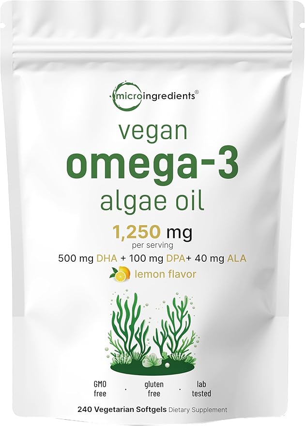 Micro Ingredients Multi Collagen Protein Powder 16oz &amp Vegan Omega 3 Algae Oil Supplement Bundle 2 Pack | Grass-Fed Collagen Peptides | Omega-3 Full Spectrum Alternative to Fish Oil
