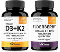 Sandhu's Vitamin D3 K2 with Quercetin Bundle with Elderberry Capsules | Supports Immune Muscle Teeth Health &amp Energy