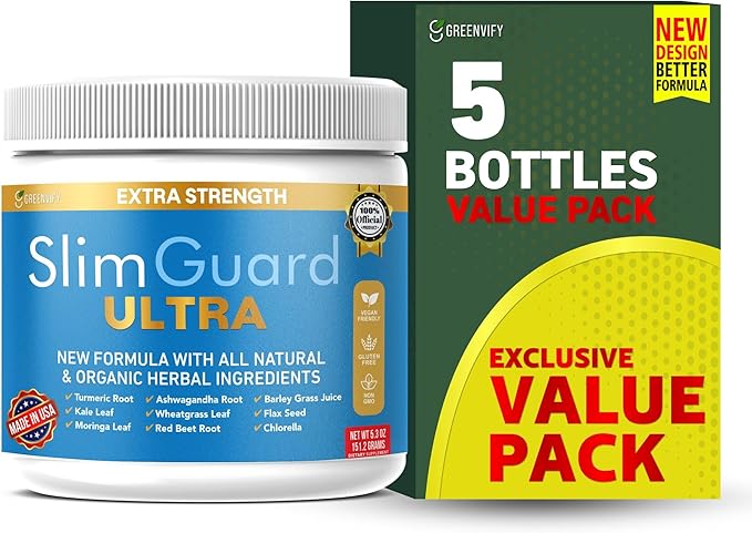 SlimGuard Ultra Extra Strength Natural Supplement with Organic Herbs Turmeric Moringa Leaf Wheatgrass 6.3 oz 28 Servings (5)