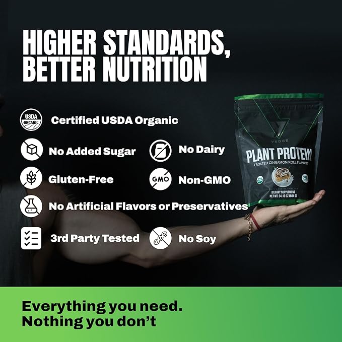 VEDGE Vegan Protein Powder - Plant Protein Powder with Pea Pumpkin &amp Sunflower - USDA Organic Amino Acids Dairy Free Gluten Free Soy Free Keto Non GMO Smooth Texture - Cinnamon - 20 Servin