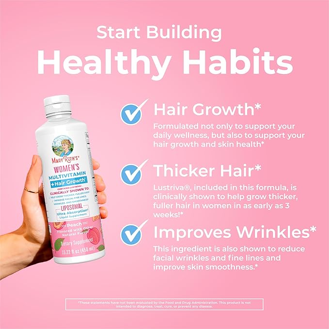 MaryRuth Organics Sea Moss Liposomal (Citrus Berry) &amp Women's Multivitamin + Hair Growth (Peach) | Clean Label Project Verified® | Vitamins for Energy Beauty &amp Immunity | Vegan Non-GMO