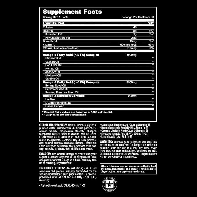 Animal Flex Complete Joint Support Omega Essential Fatty Acids Greens Whole Food Nutrition