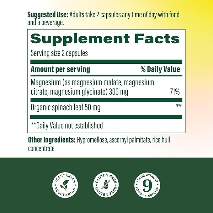 MegaFood Magnesium Glycinate Citrate &amp Malate 300mg Supplement - Highly Absorbable Blend to Support Heart Nerve Health &amp Relaxation Triple Magnesium Complex Supplement 120 Capsules (60 Ser